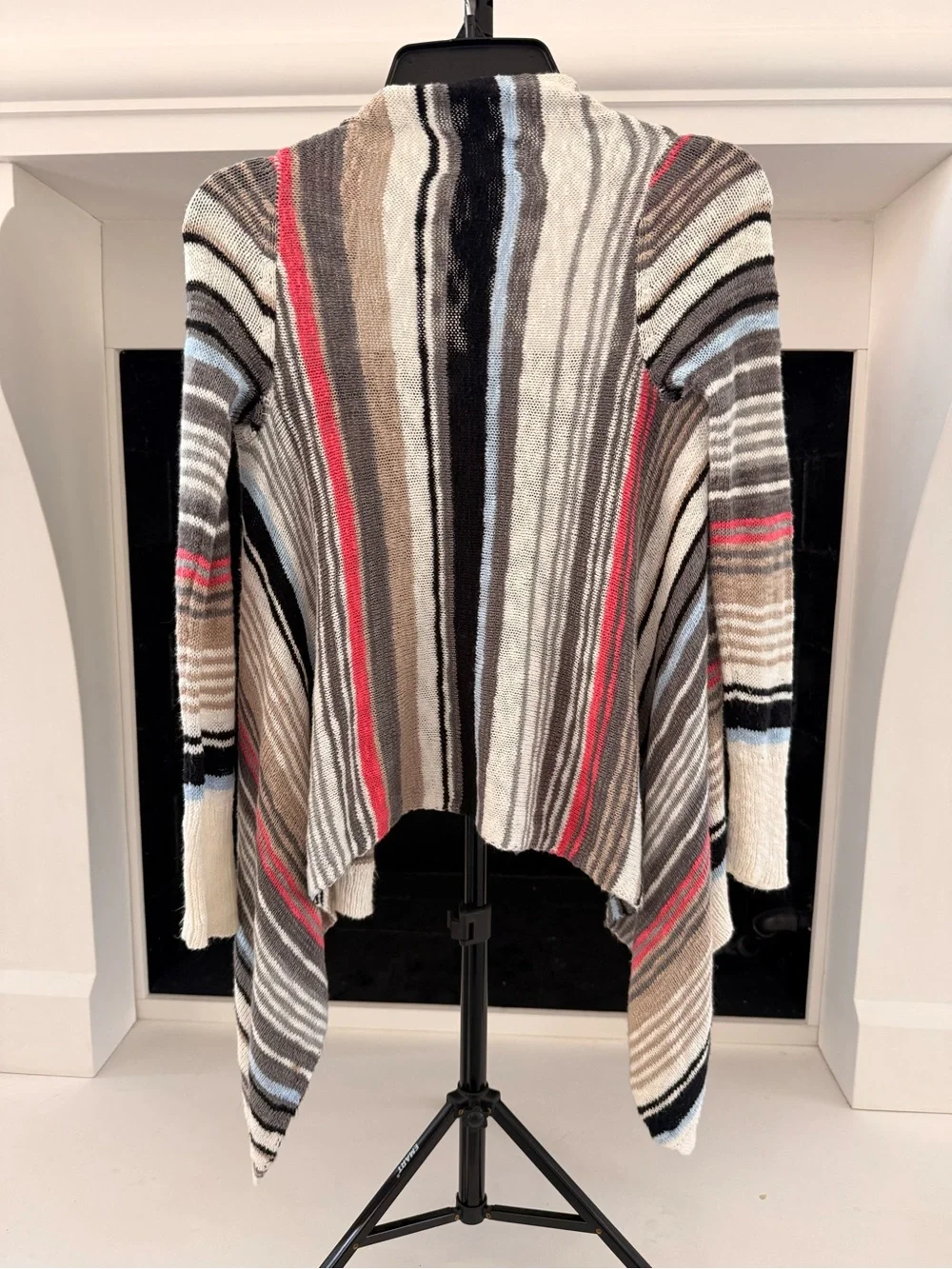 Justice Striped Open-Front Cardigan Sweater - Cream, Gray, Pink, Black